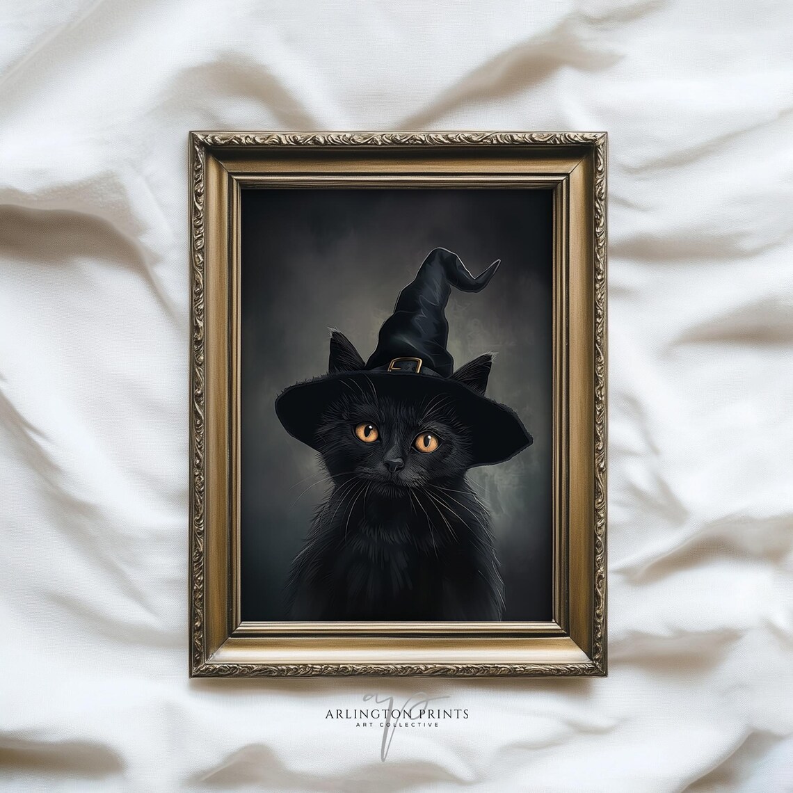Black Cat Witch Wall Art Spooky Halloween Artwork Rustic Gothic 5059