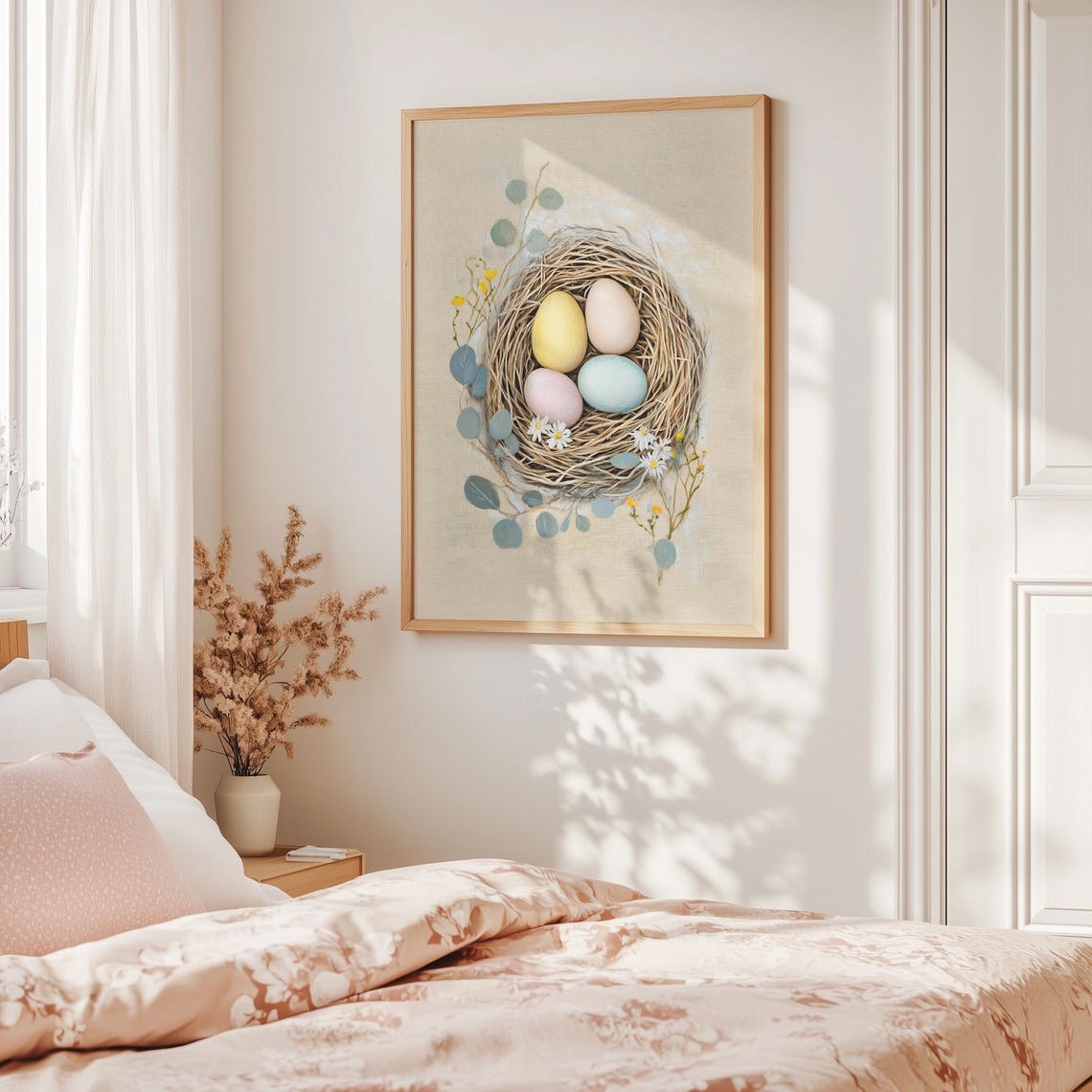 Pastel Easter Eggs Bird Nest Daisies Spring Rustic Art Print - Image 5