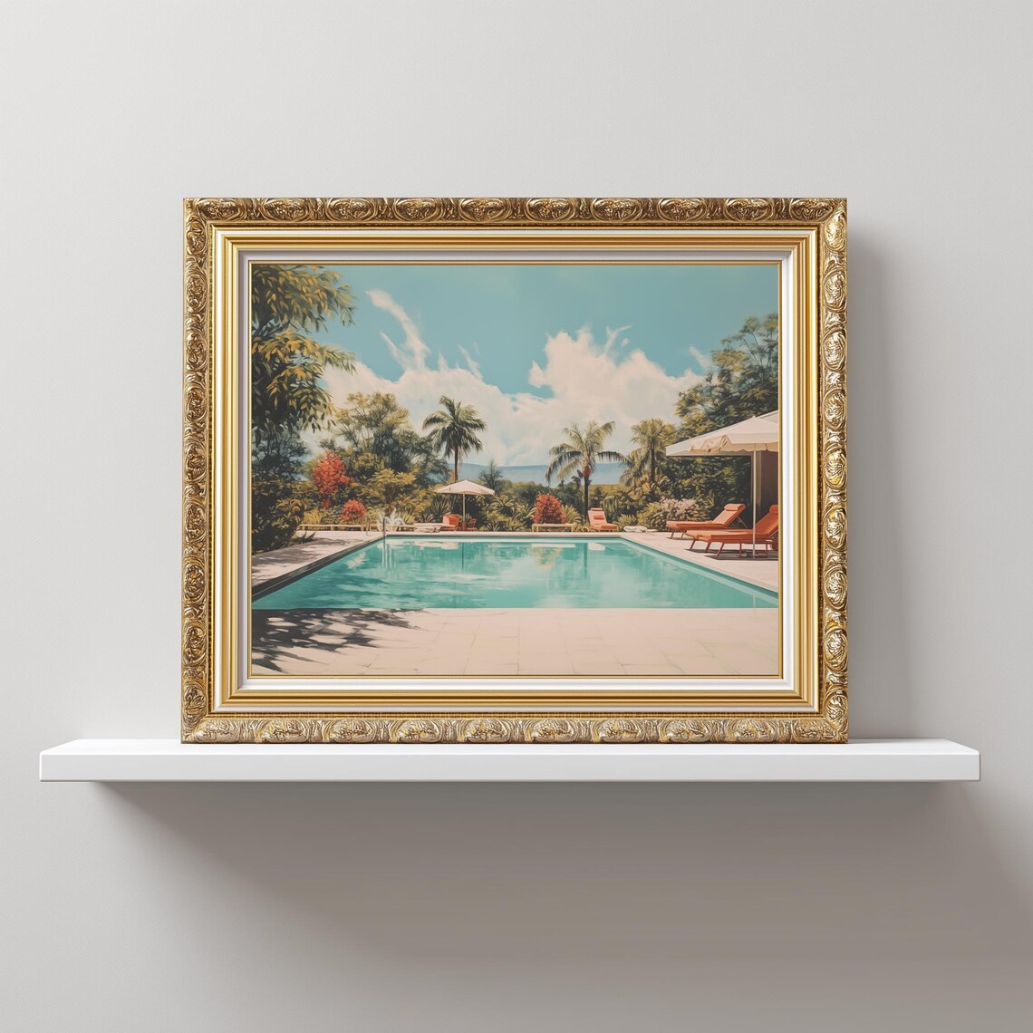 Retro Swimming Pool, Vintage Palm Springs Poolside Art Print