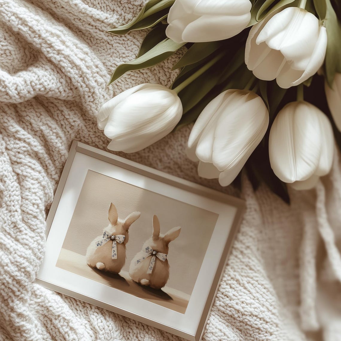 Cute Little Bunnies Print Rabbit Nursery Wall Art Neutral Spring Decor Girly Easter Art Cute Cottagecore Bunny Butts Painting - Image 5