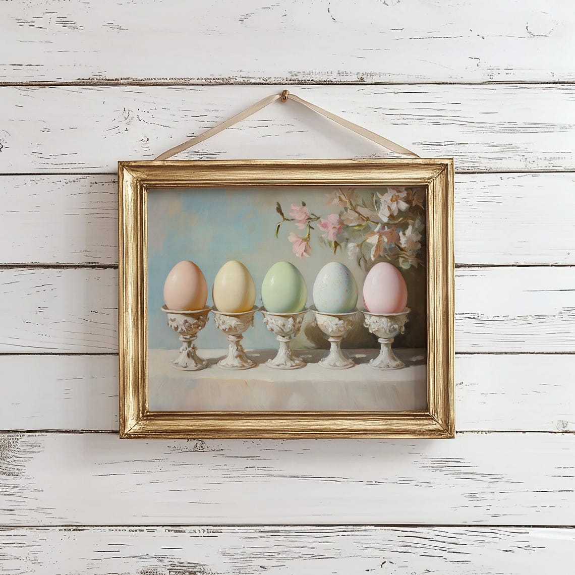 Pastel Easter Eggs Egg Cups Spring Blossom Vintage Art Print - Image 2