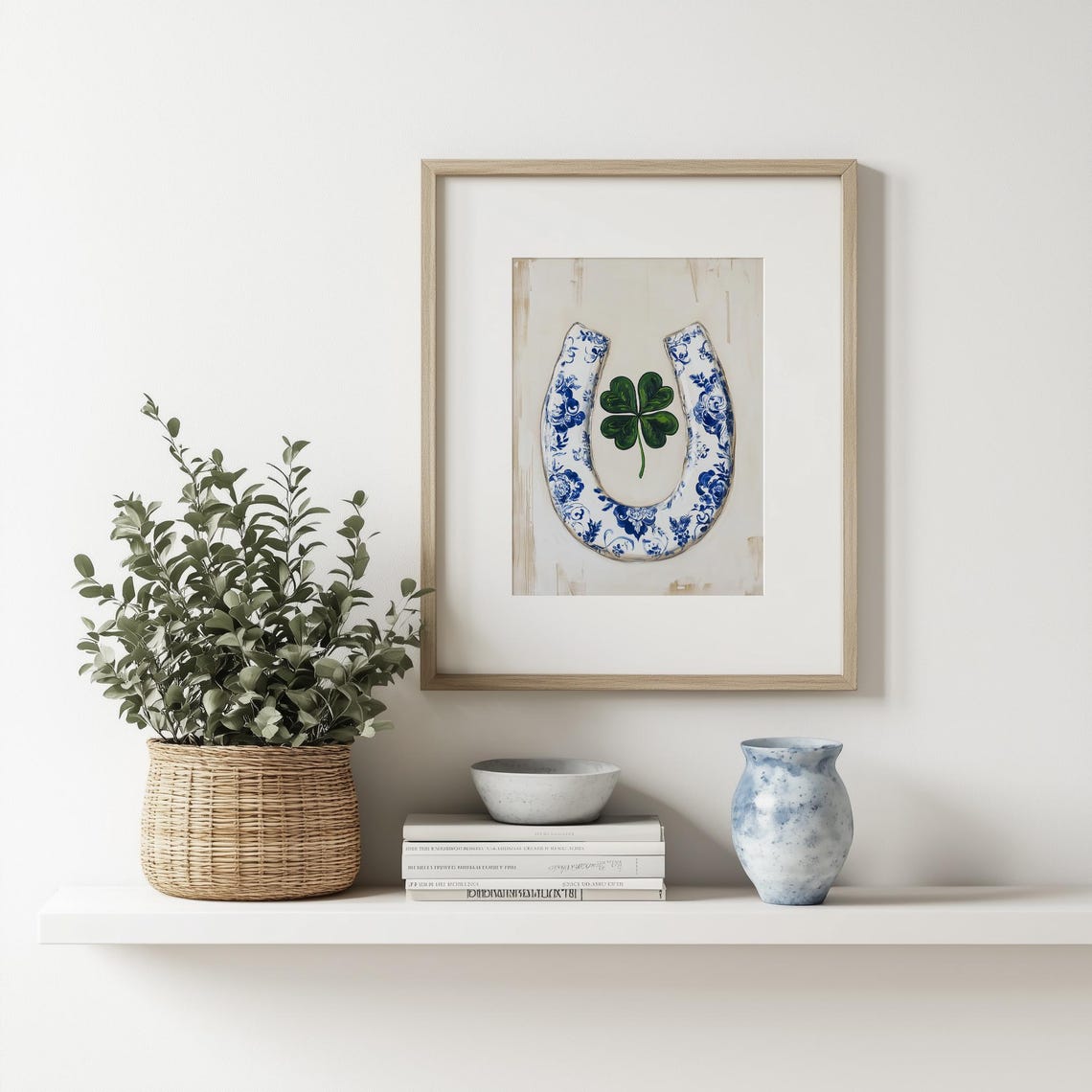 Blue Delft Porcelain Horseshoe Four Leaf Clover Good Luck Print - Image 4