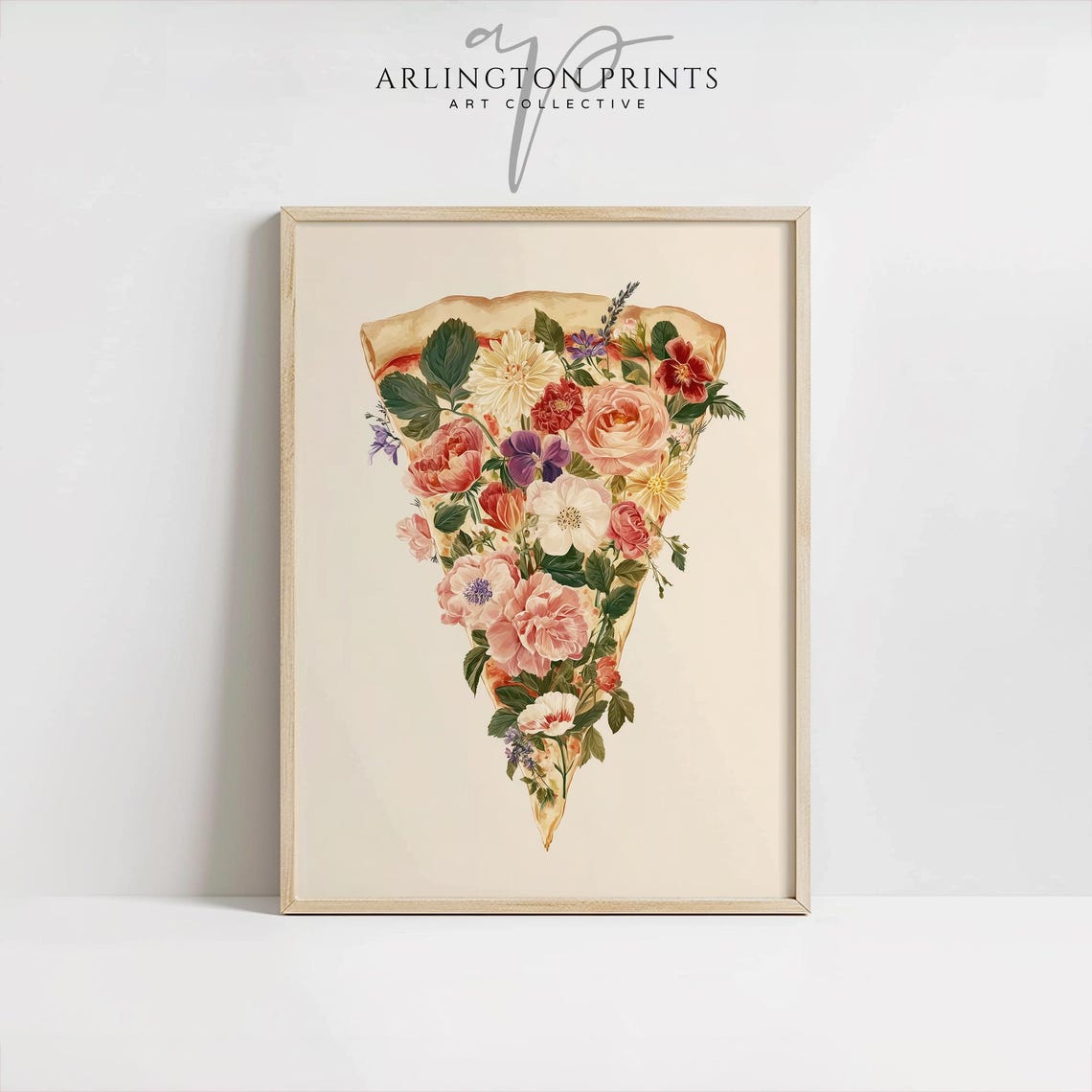 Pretty Floral Pizza Slice Art Print, Kitchen Decor