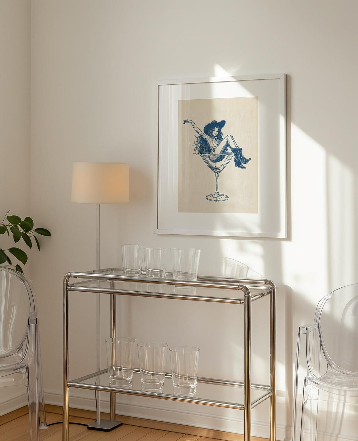 Retro Coastal Cowgirl Art Cocktail Wall Art Girly Bar Cart Print Coupe Glass Poster Cute Apartment Poster Dorm Room Print - Image 5
