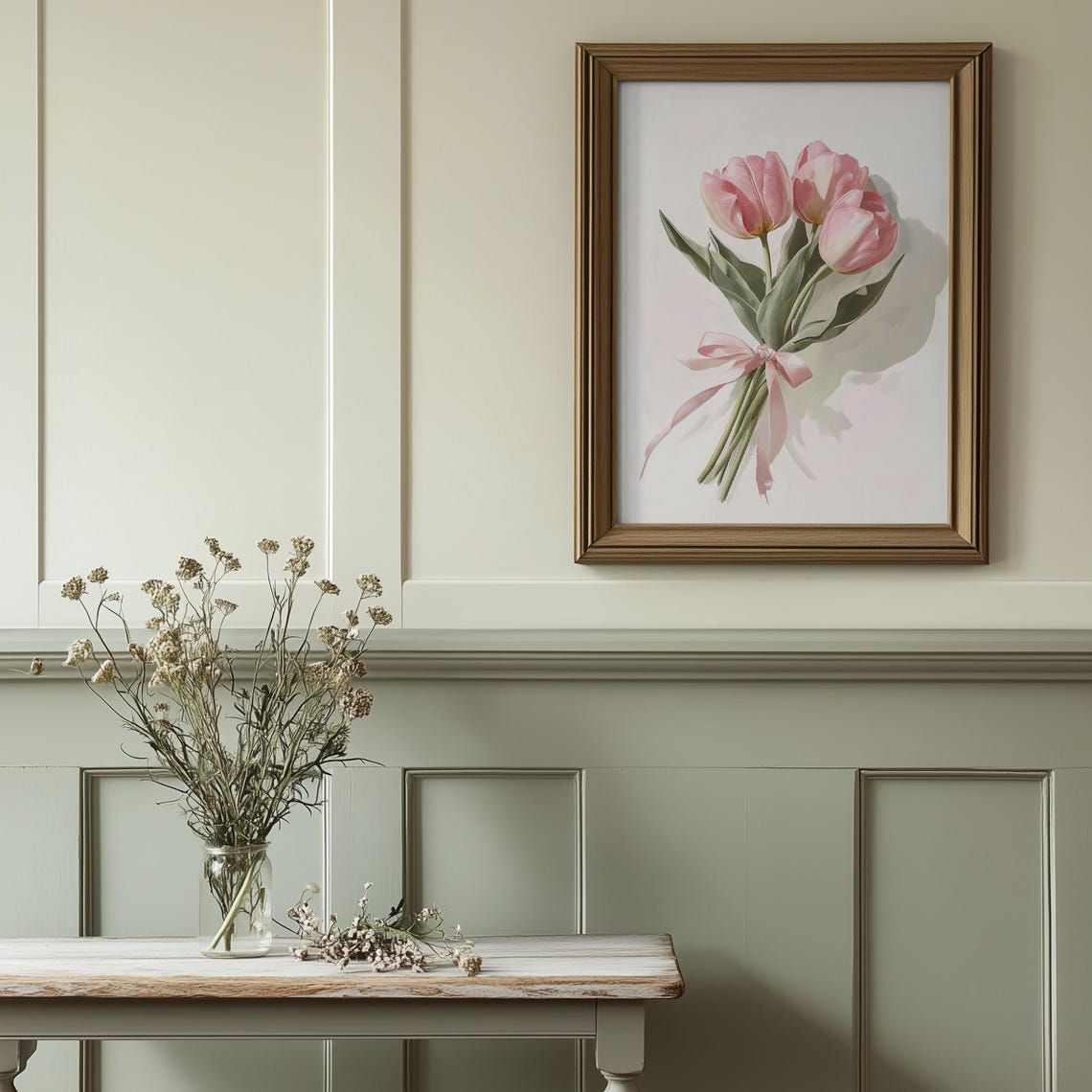 Pink Tulip Bouquet Ribbon Cottagecore Floral Spring Wall Art - Image 3