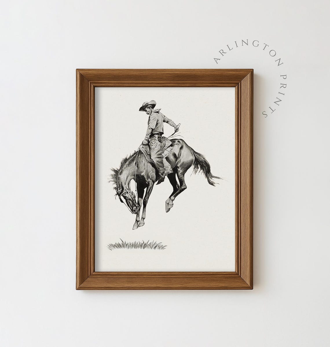 Vintage Cowboy Sketch, Bucking Bronco Rodeo Art