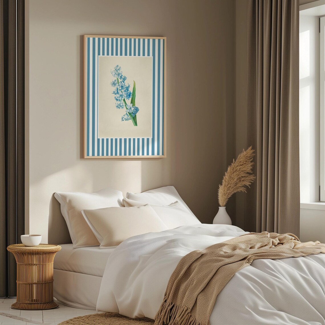 Blue Wildflower Floral Botanical Striped Border Vintage Kitchen Poster - Image 3