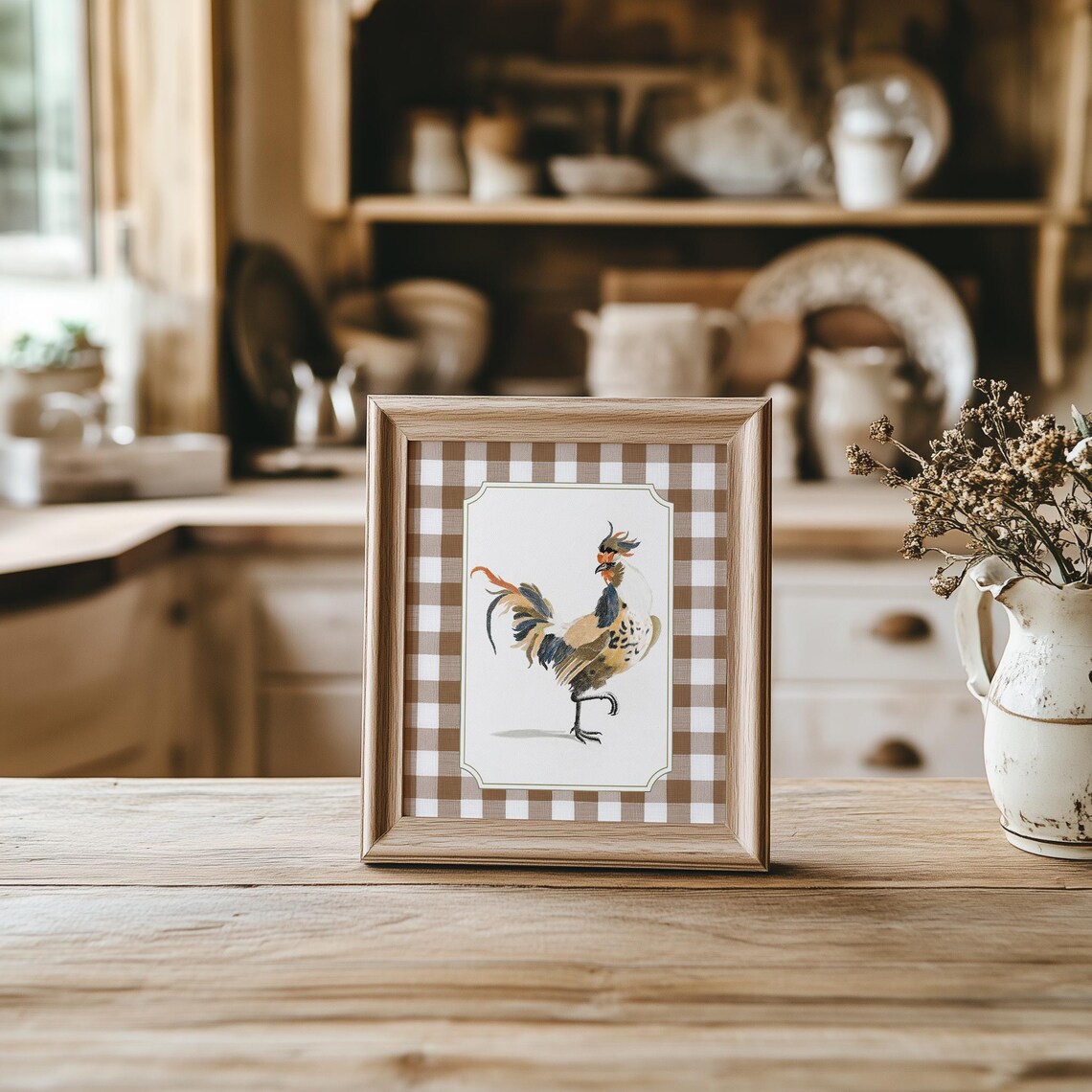 Vintage Chicken Kitchen, Gingham Farmhouse Art Print - Image 4