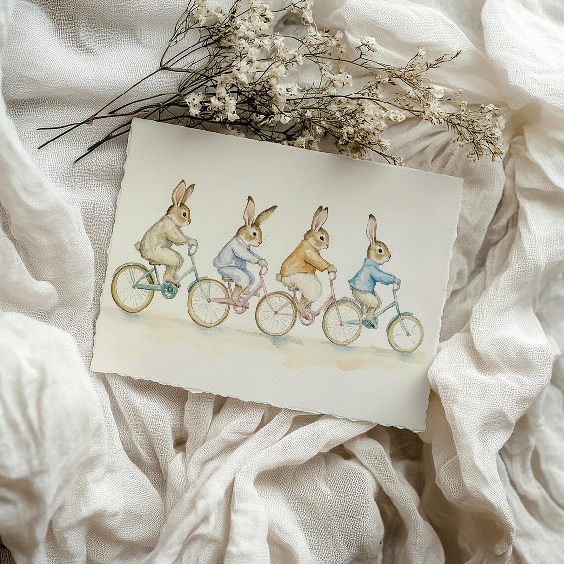 Bunnies On Bikes Drawing Vintage Nursery Art Print - Image 5