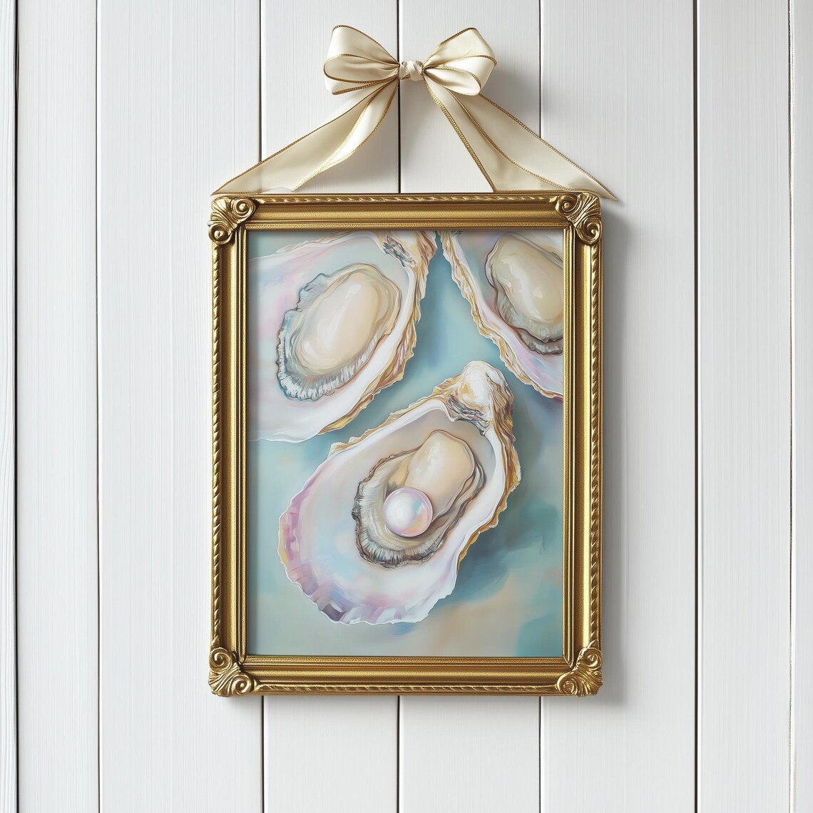 Pearl Oyster Shells Pastel Beach Coastal Kitchen Decor Poster