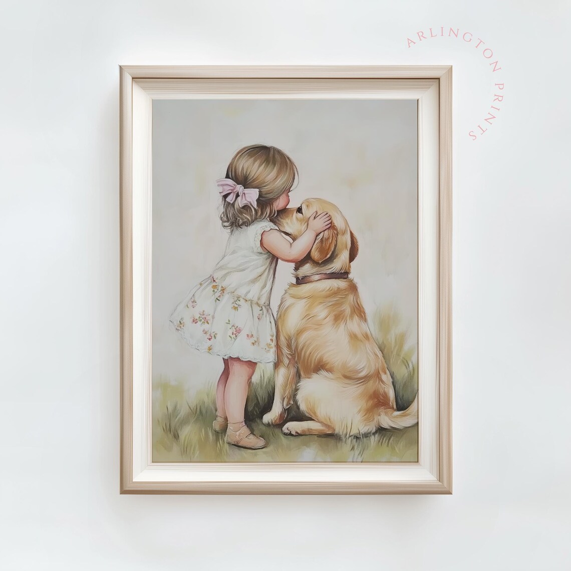 Pink Bow Girl Dog Painting, Coquette Room Decor - Image 3