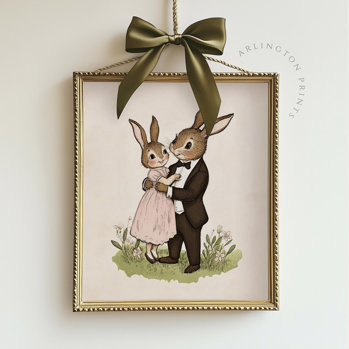 Rabbit Couple In Wedding Attire Vintage Storybook Nursery Poster