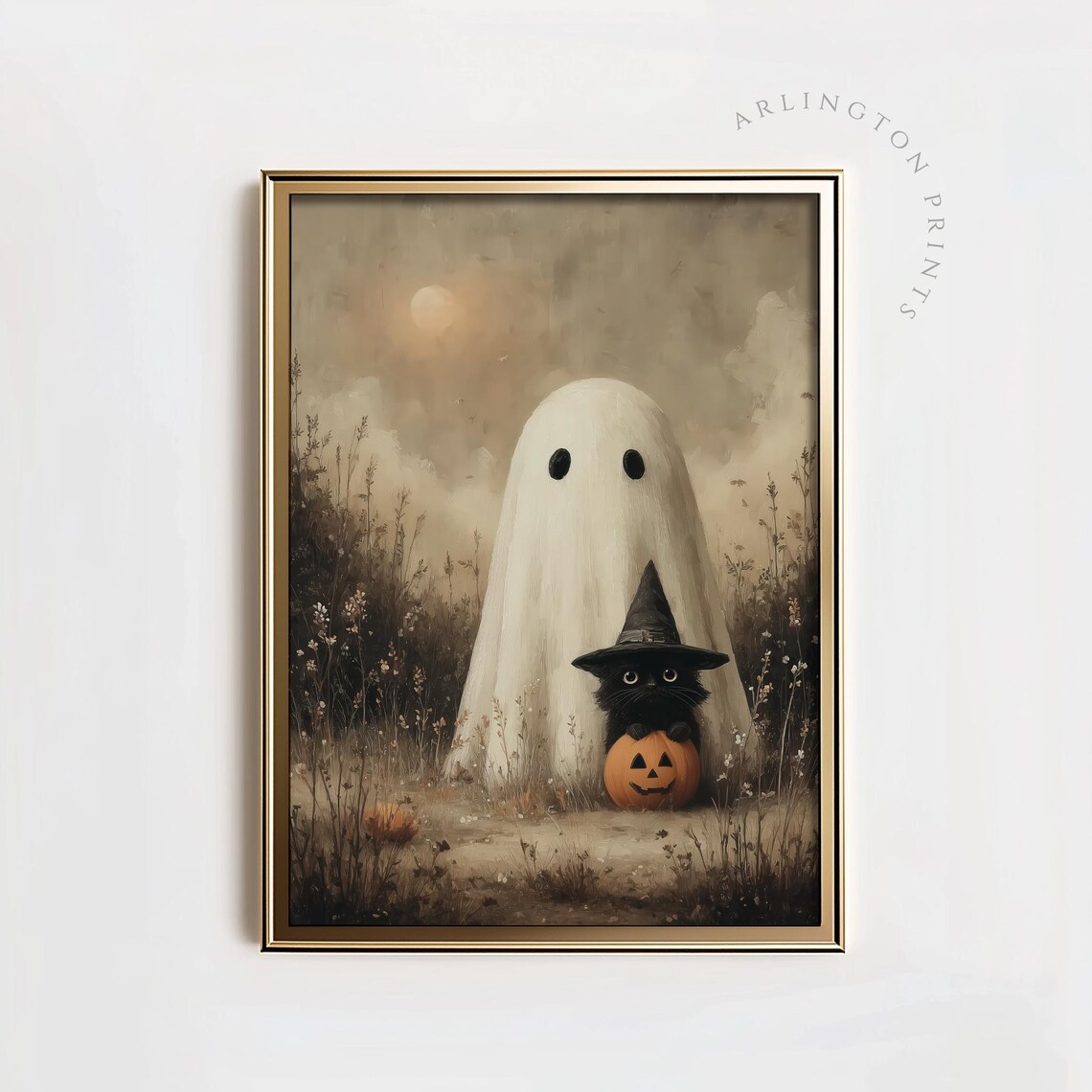 Halloween Print Black Cat Witch Hat Wall Art Cute Spooky Autumn Decor Sd71