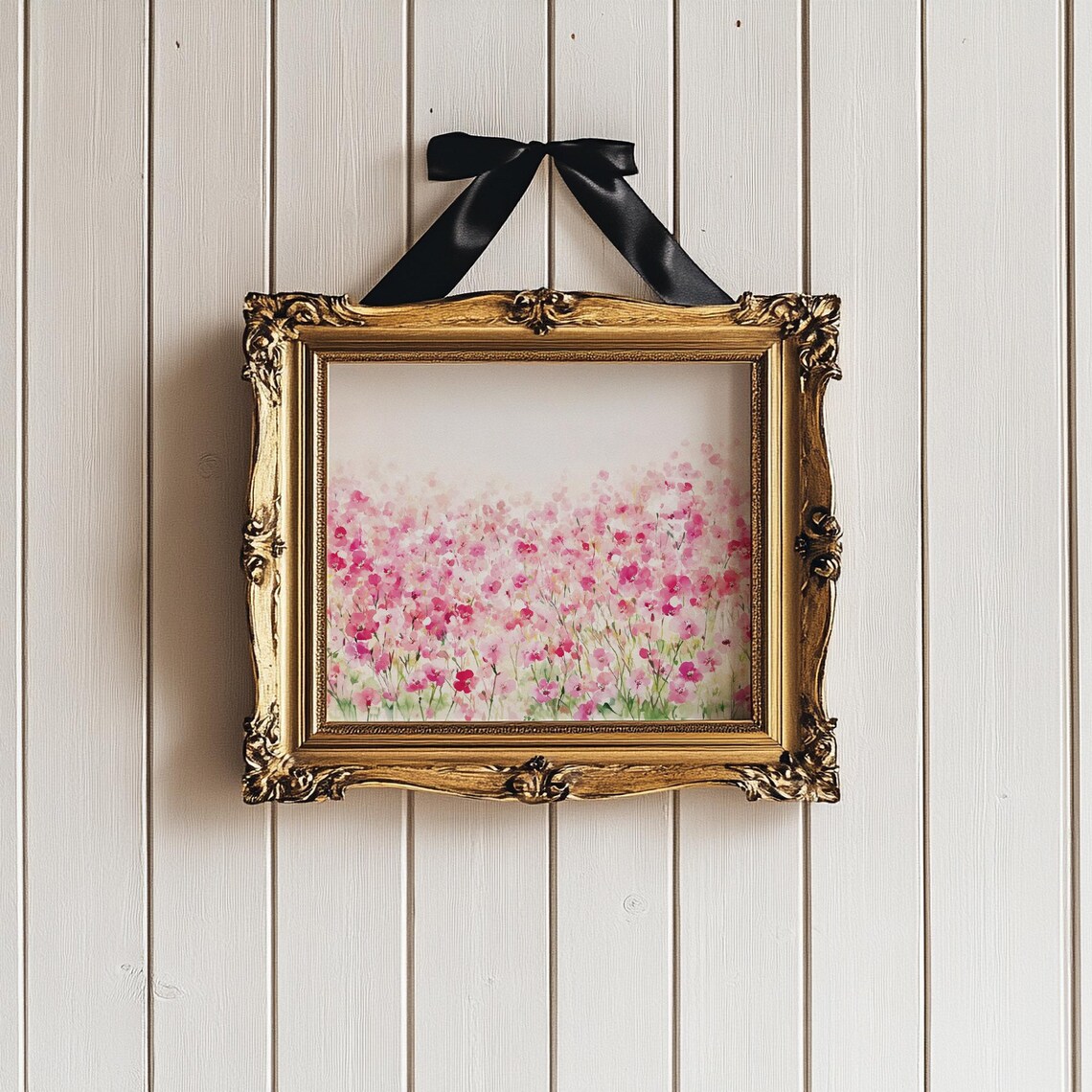Pink Wildflower Meadow Watercolor Impressionist Floral Art Print - Image 4