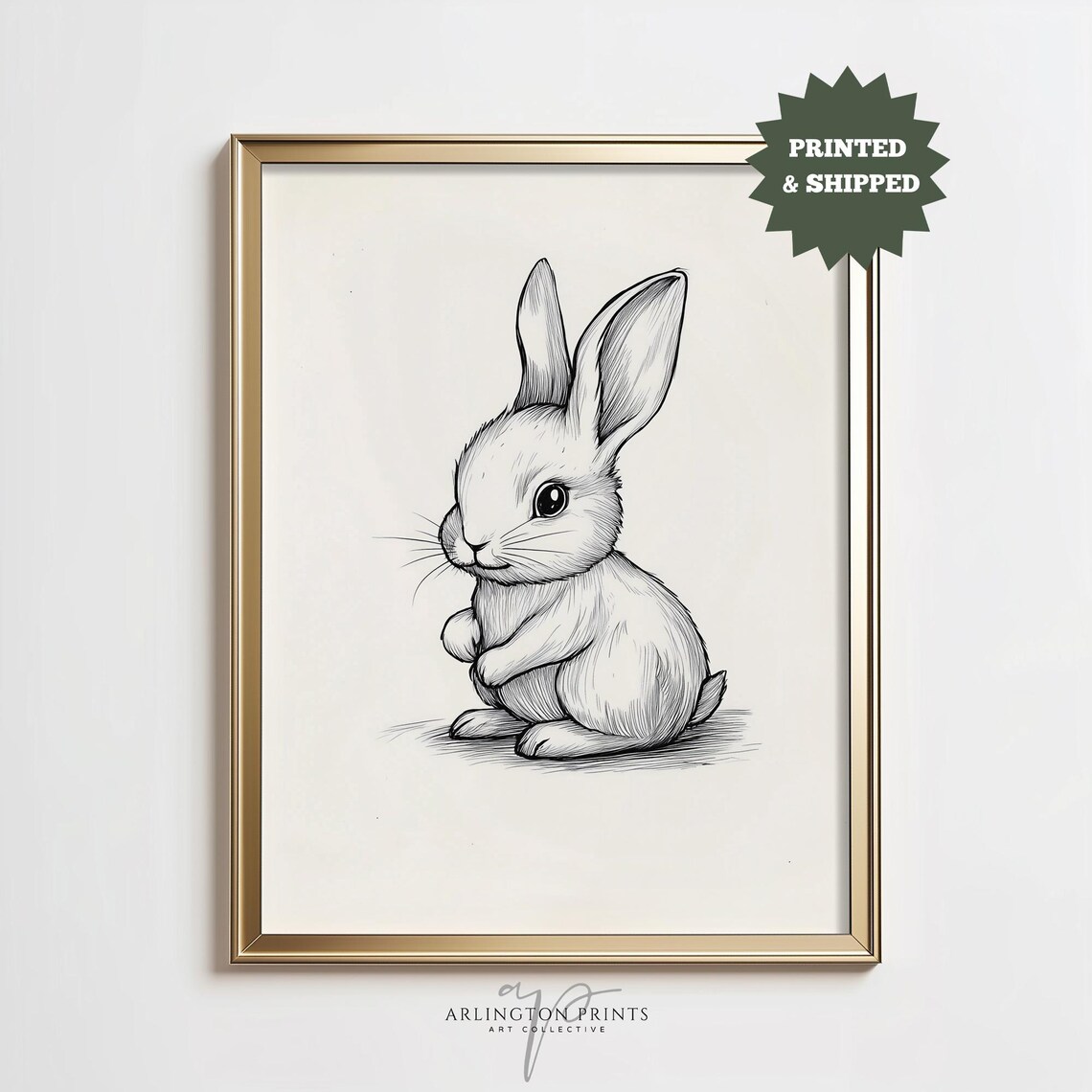 Vintage Bunny Sketch Cute Rabbit for Woodland Nursery Wall Art
