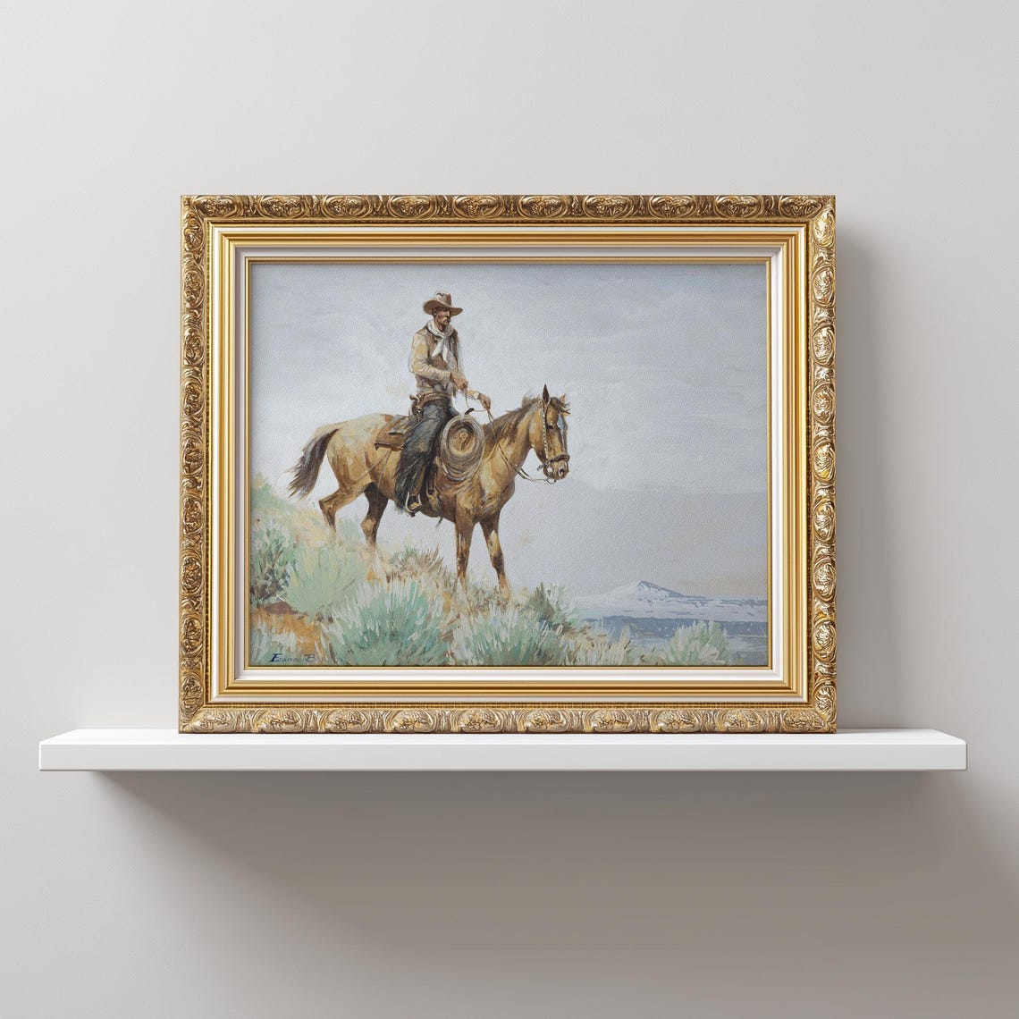 Vintage Cowboy Art Print, Western Farmhouse Decor