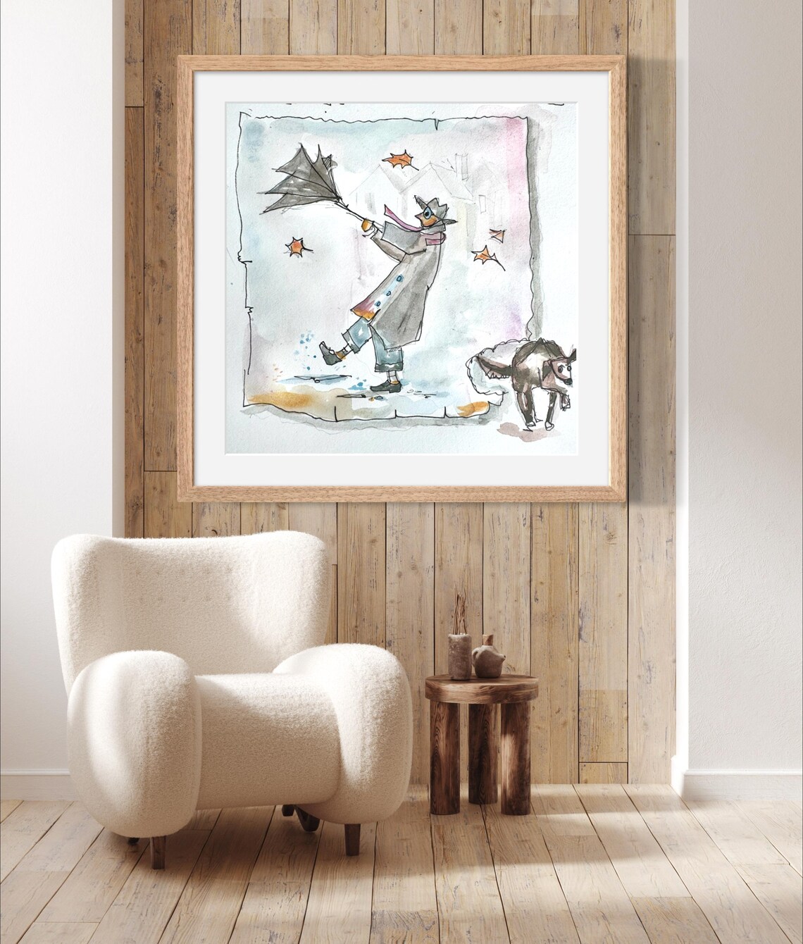 Old Man of West Dumpet Whimsical Watercolor Umbrella Dog Art Poster - Image 3