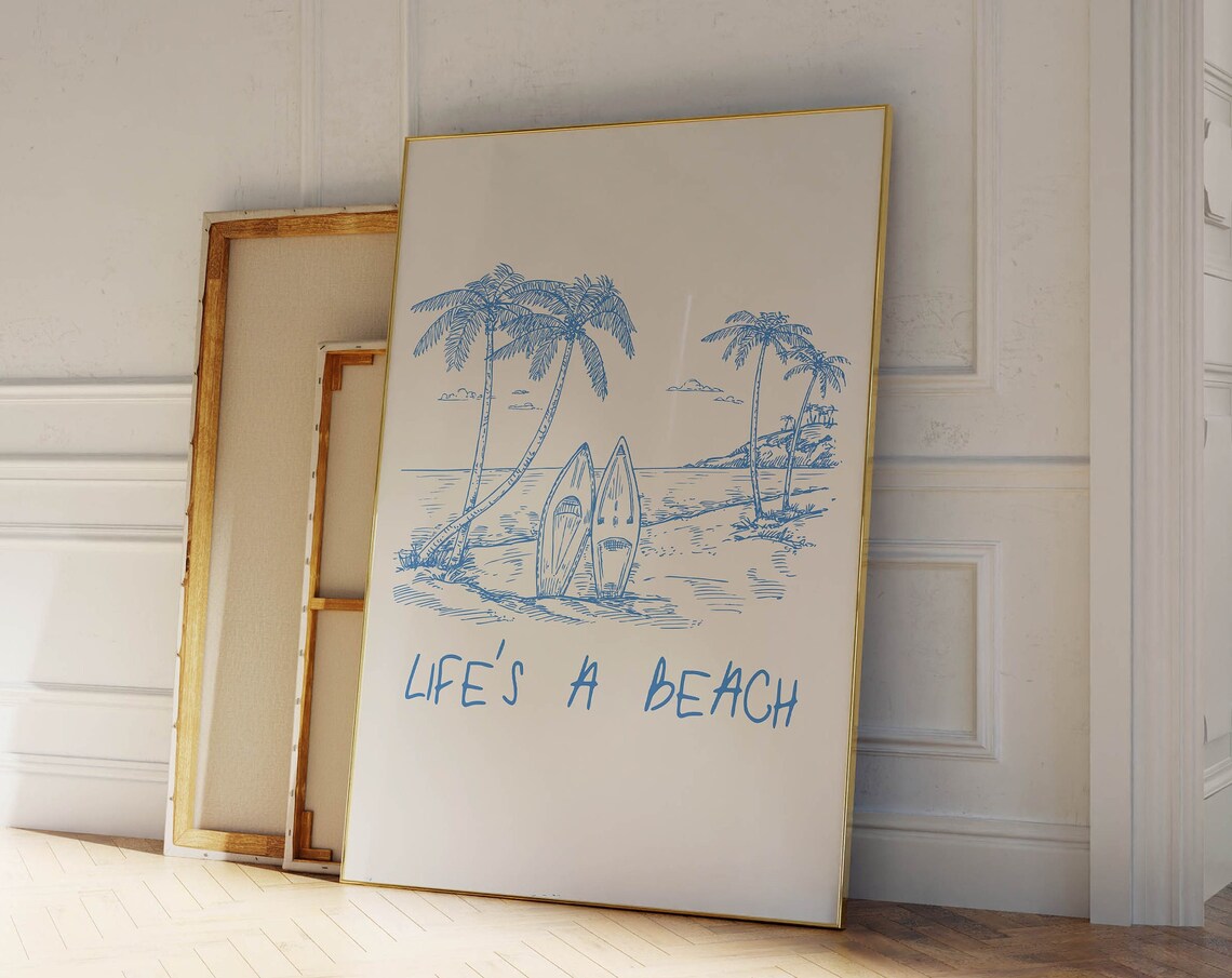 Life's A Beach Palm Trees Surfboard Coastal Art Home Decor Poster - Image 5