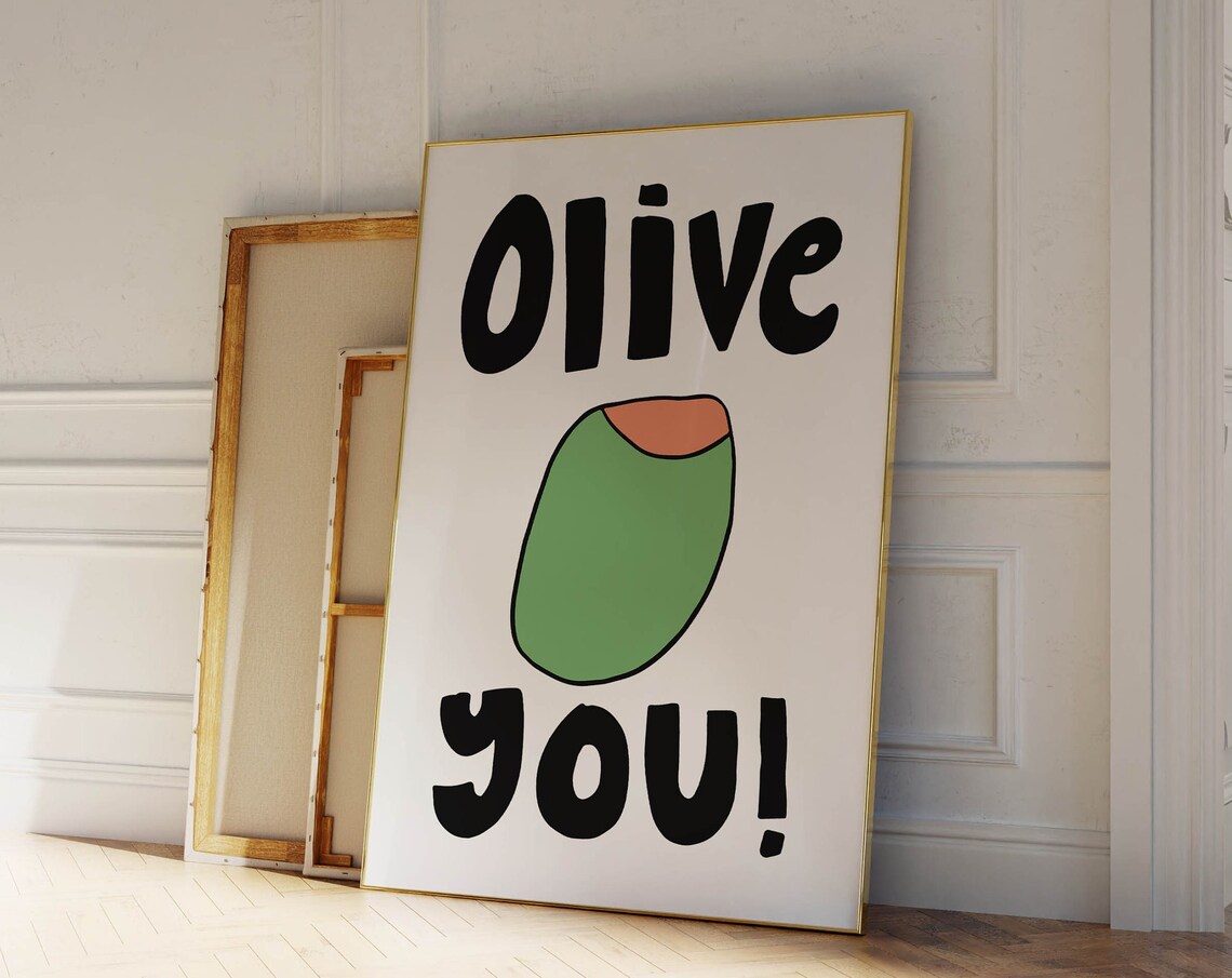 Olive You Playful Green Olive Illustration Kitchen Quote Poster - Image 3