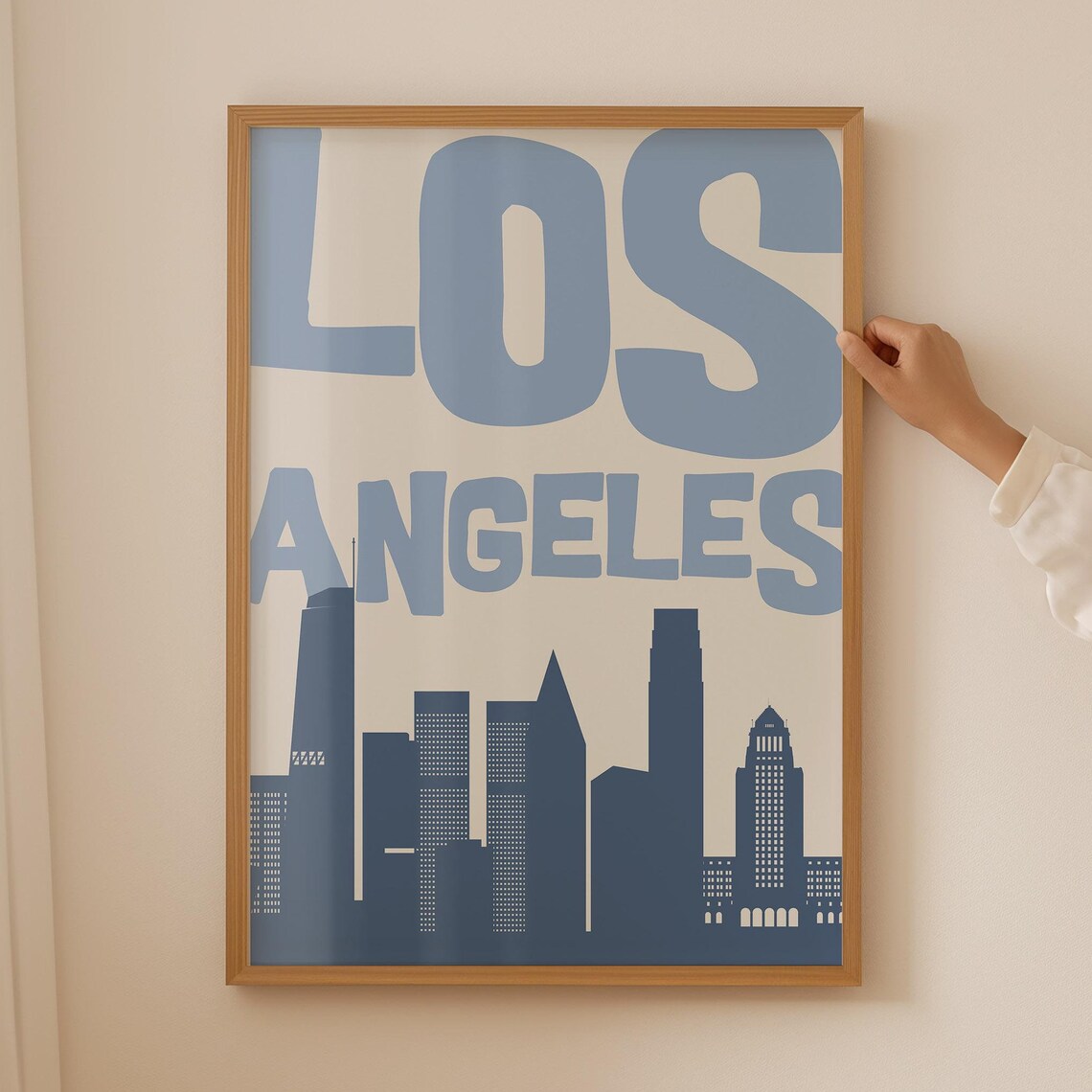 Los Angeles Skyline Minimalist Cityscape Blue Retro Art Poster