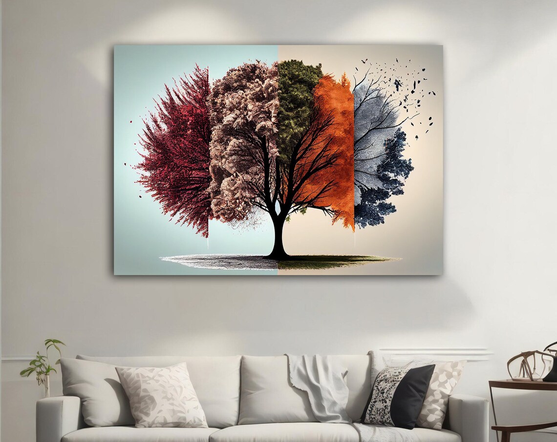 Four Seasons Tree Art Print, Modern Abstract Tree