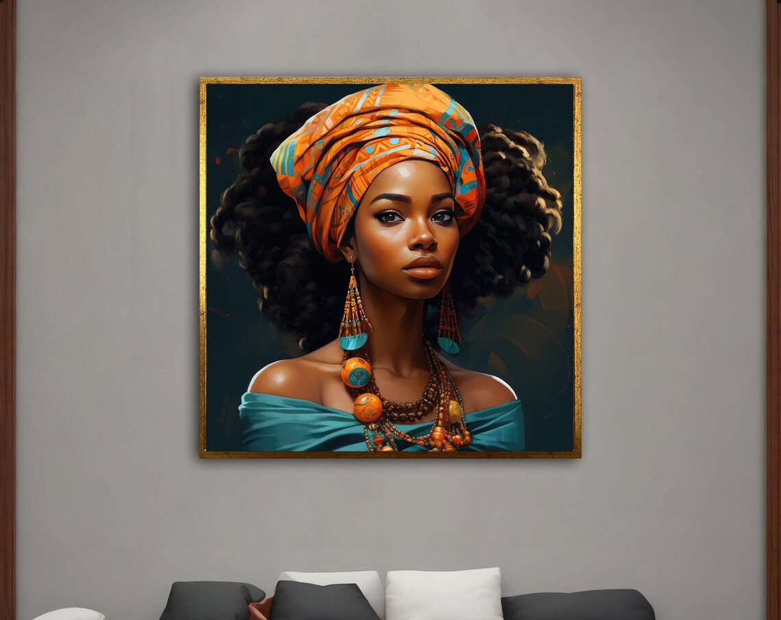 African Woman In Orange Headwrap With Tribal Jewelry Art Poster