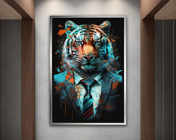 Tiger In Suit Tie Funny Business Animal Portrait Wall Art Poster