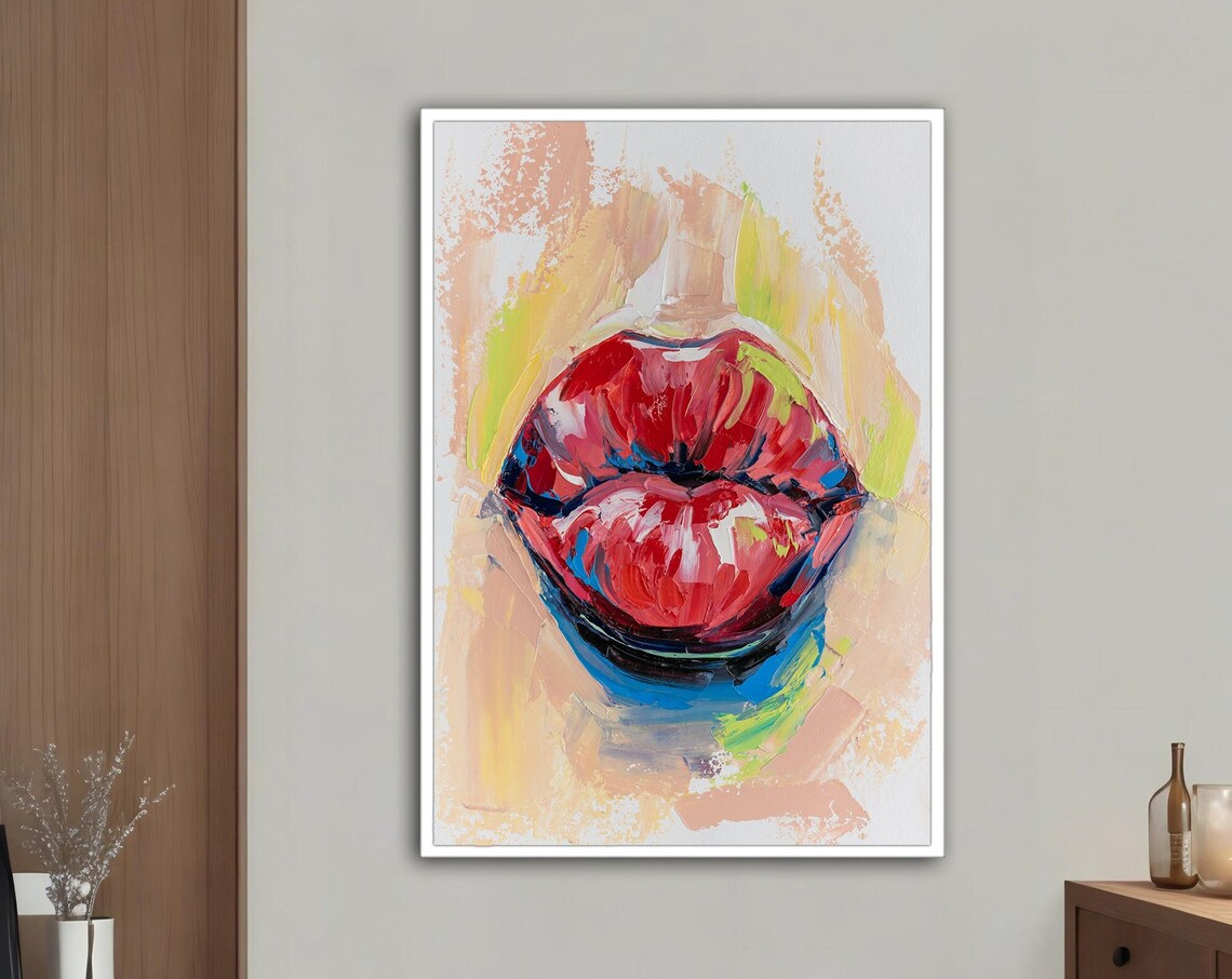 Red Lips Pop Art Painting Colorful Abstract Lip Wall Art Print