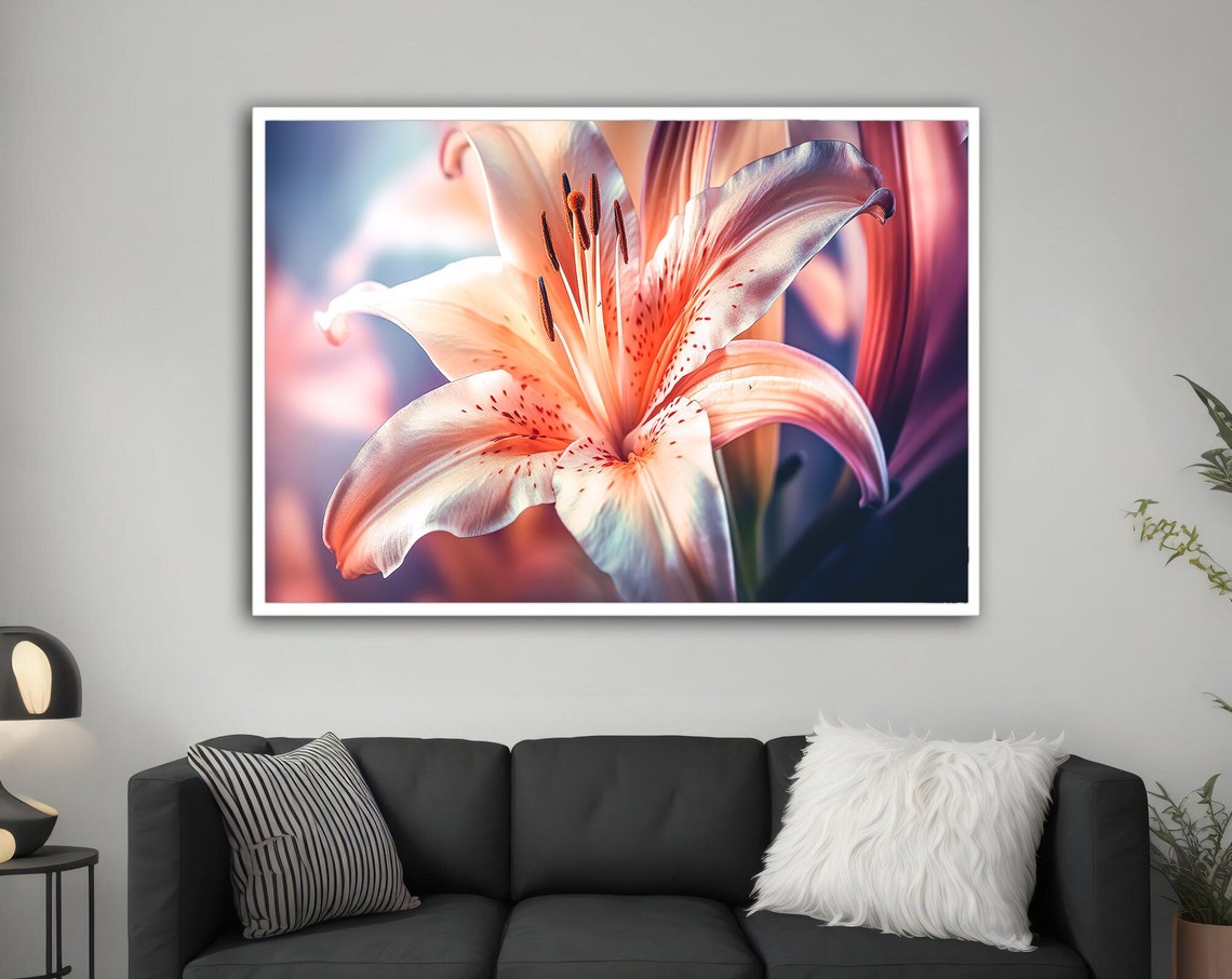 Pink Lily Flower Close Up Photo Soft Petals Botanical Wall Art Poster
