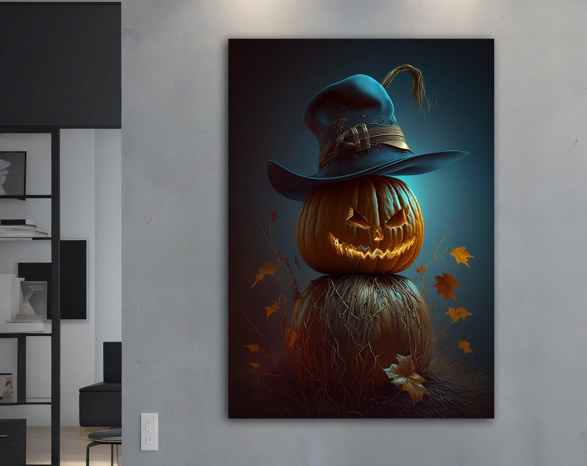 Halloween Jack O Lantern Pumpkin Witch Hat Autumn Night Art Poster