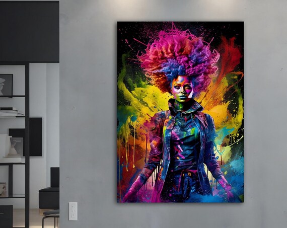 Neon Afro Woman Color Explosion Pop Art Denim Street Style Poster