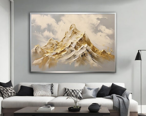 White And Gold Mountain Nature View Wall Art Nature Landscape Nature Landscape Print Nature Landscape Poster