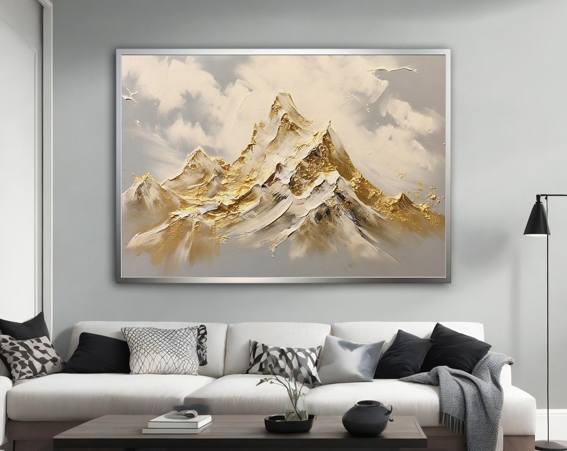 Golden White Mountain Peaks Abstract Gold Leaf Nature Wall Art Poster