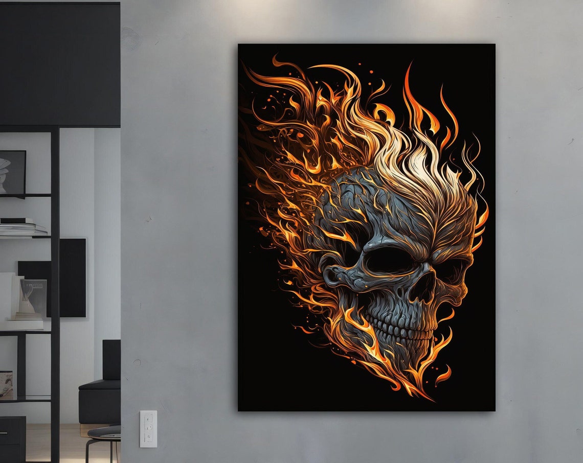 Fiery Skull Modern Wall Art Skull Wall Art Skull Skull Print Skull Wall Decor Skull Poster Skull Framed