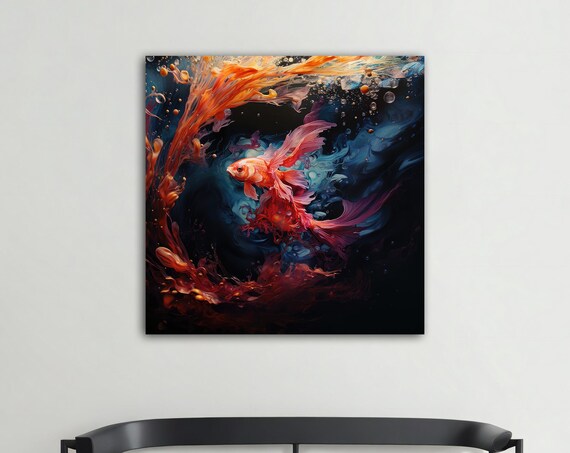 Orange Koi Fish Wall Art Koi Fish Painting Goldfish Art Fish Poster Animal Wall Decor Fish Living Room Wall Print