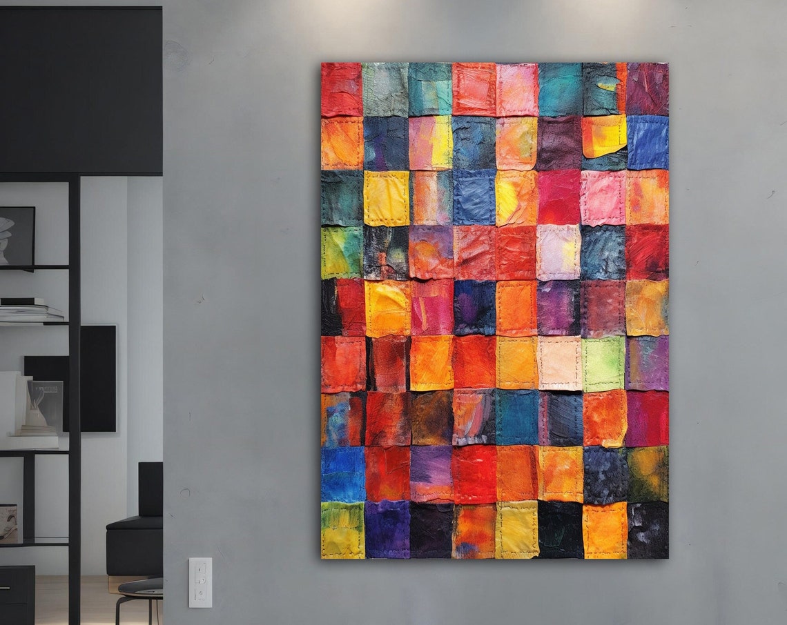 Colorful Mosaic Patchwork Squares Abstract Modern Wall Art Print