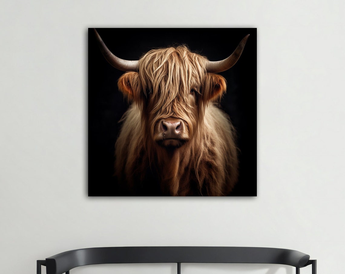 Highland Cow Portrait Black Background Dramatic Bovine Art Poster