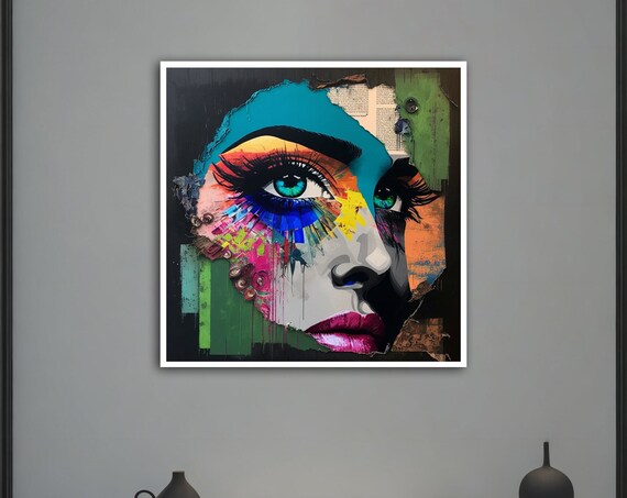 Pop Art Woman Face Collage Colorful Eye Street Art Style Wall Poster