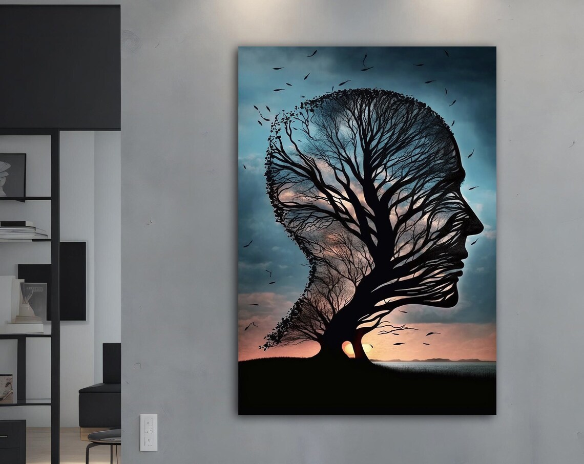 Tree Man Modern Wall Art, Surreal Tree Painting