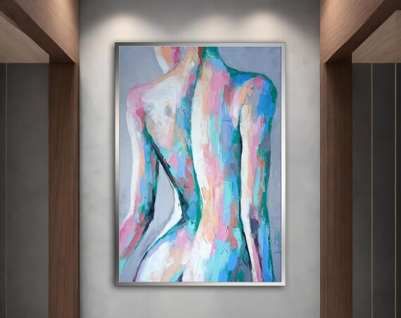 Abstract Pastel Nude Woman Back Palette Knife Figure Art Print