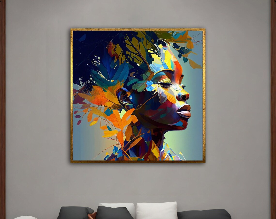 Vibrant Woman Profile Portrait With Colorful Autumn Leaves Poster
