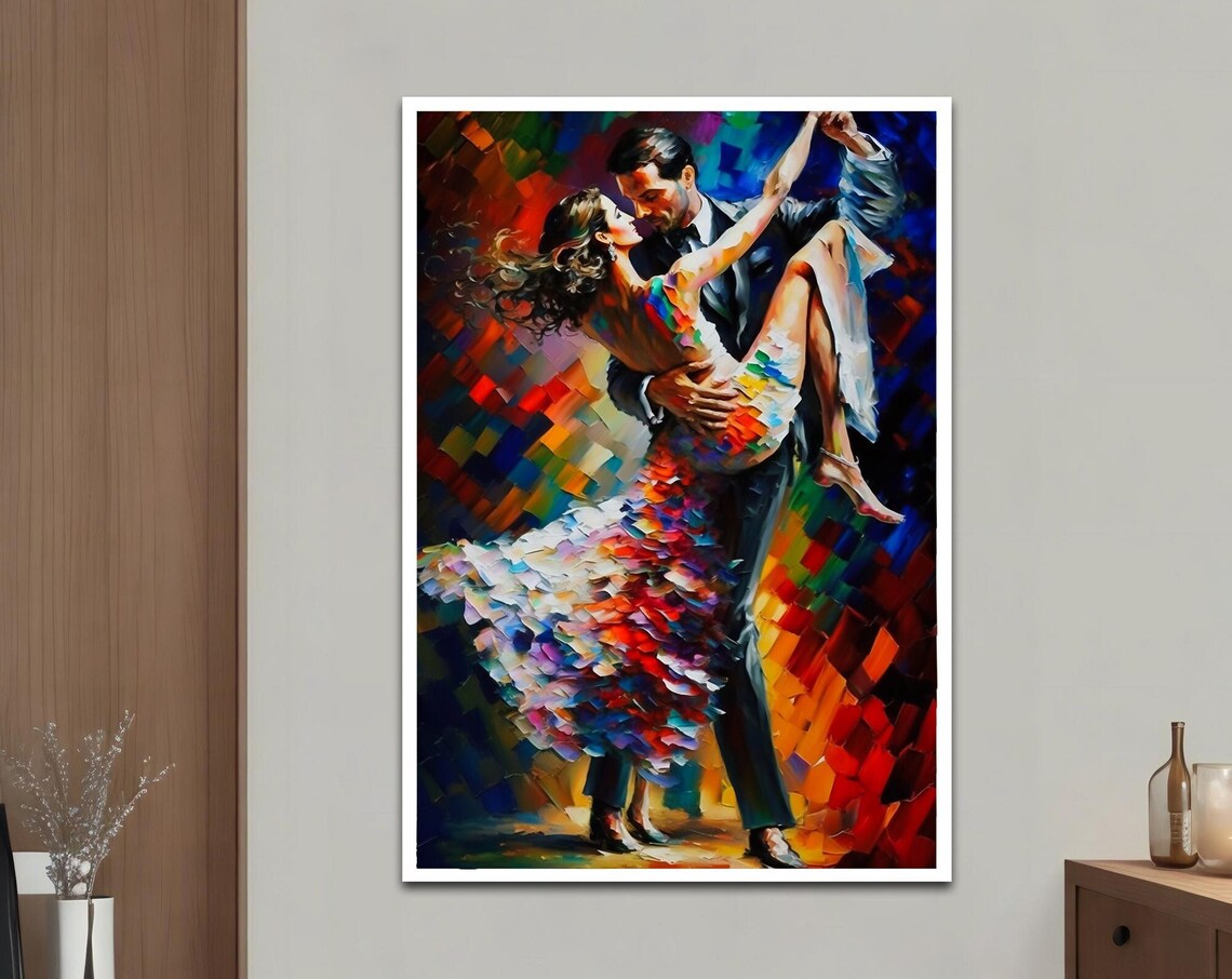 Passionate Tango Dancers Lift Colorful Mosaic Dance Art Print