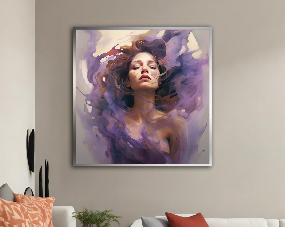 Ethereal Woman With Flowing Lavender Hair Eyes Closed Art Poster