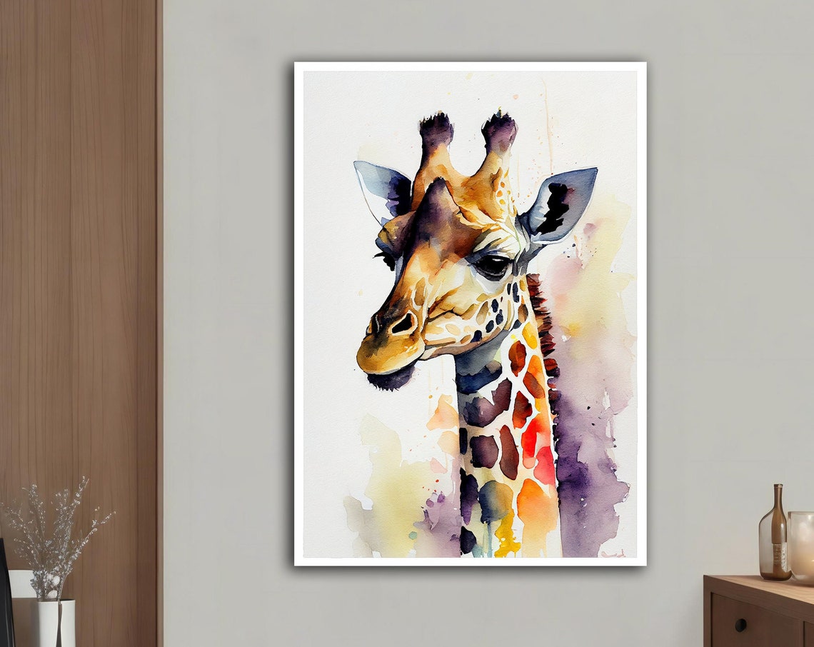 Watercolor Giraffe Portrait Soft Warm Tones Animal Wall Art Print