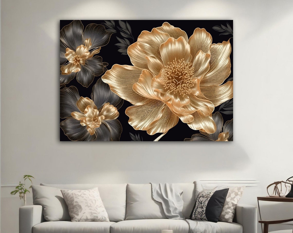 Gold Flower Modern Gold Flower Abstract Wall Art Gold Flower Poster Soft Gold Flower Gold Flower Wall Art Flower Painting