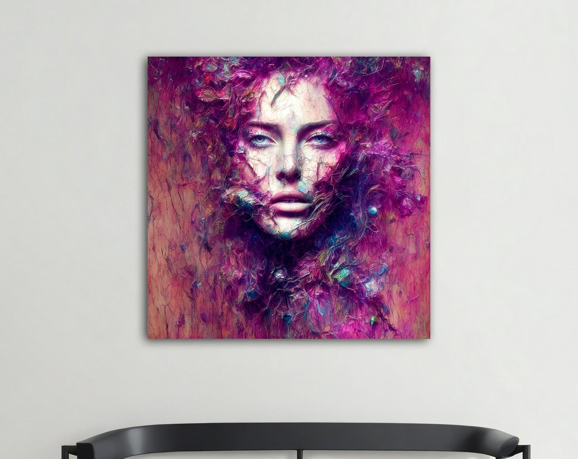 Magenta Purple Abstract Woman Face Textured Oil Painting Poster