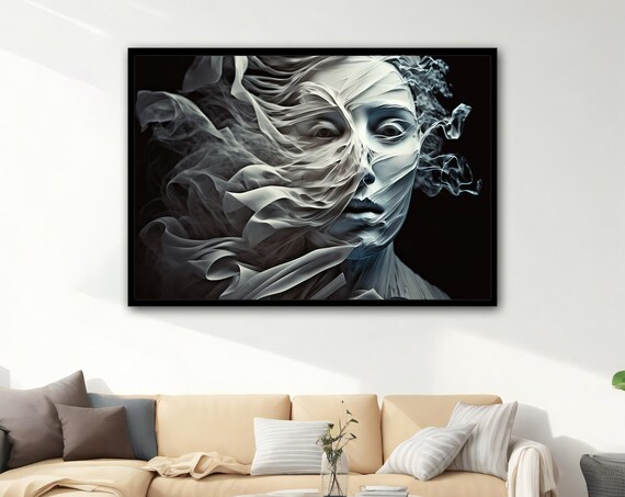 Woman Face White Smoke Veil Monochrome Ethereal Portrait Wall Art Poster