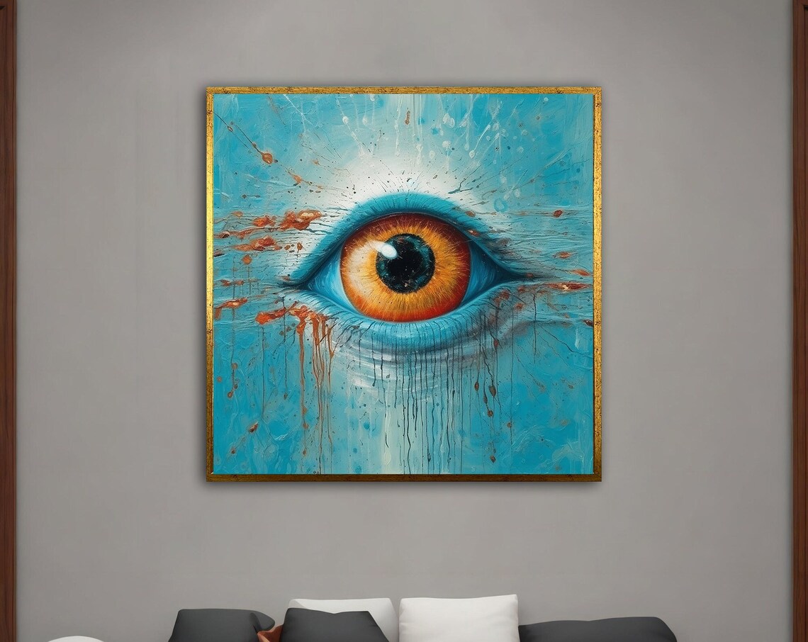 Surreal Amber Eye Turquoise Background Visionary Modern Art Poster
