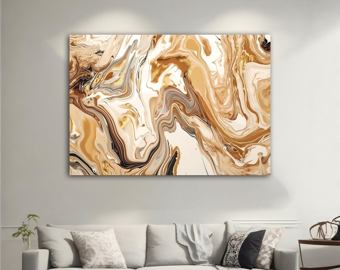 Cream Gold Marbling Abstract Painting Swirl Liquid Neutral Wall Poster