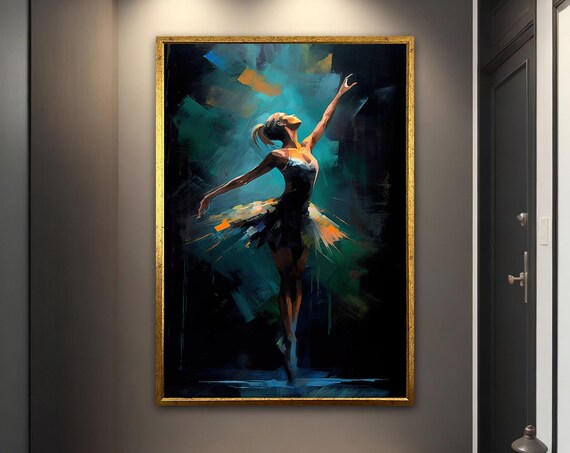 Ballerina En Pointe Teal Blue Night Dramatic Ballet Art Print